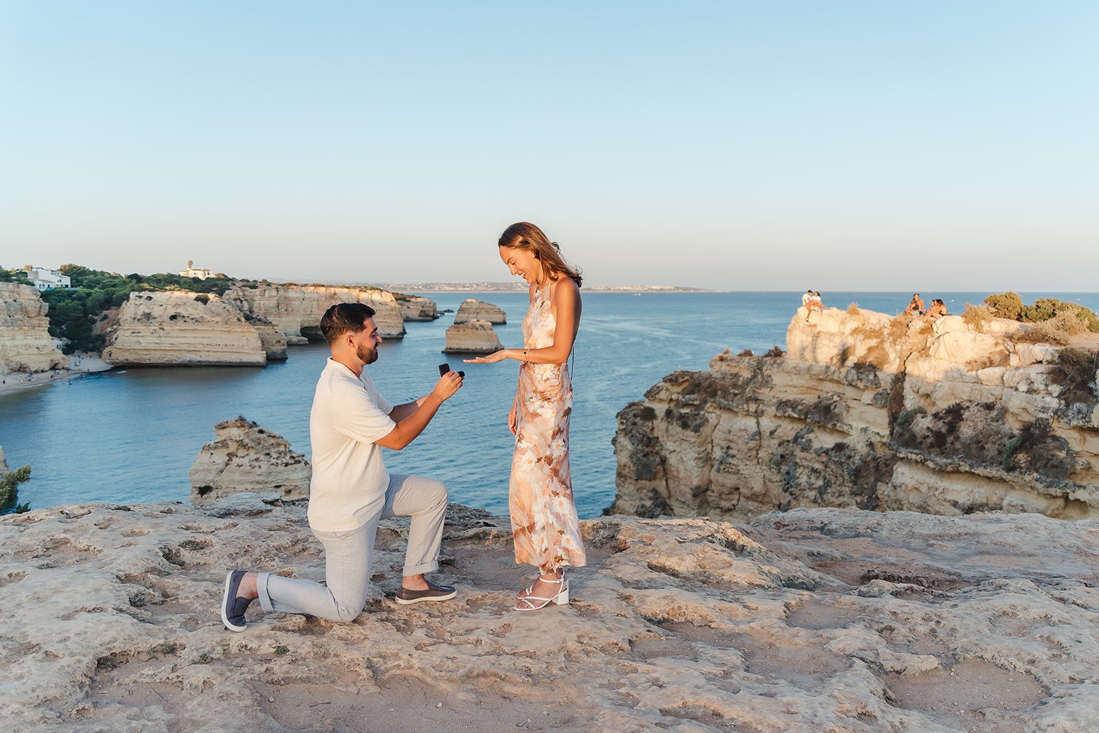 Surprise proposal photographer in Algarve, Praia Marinha beach