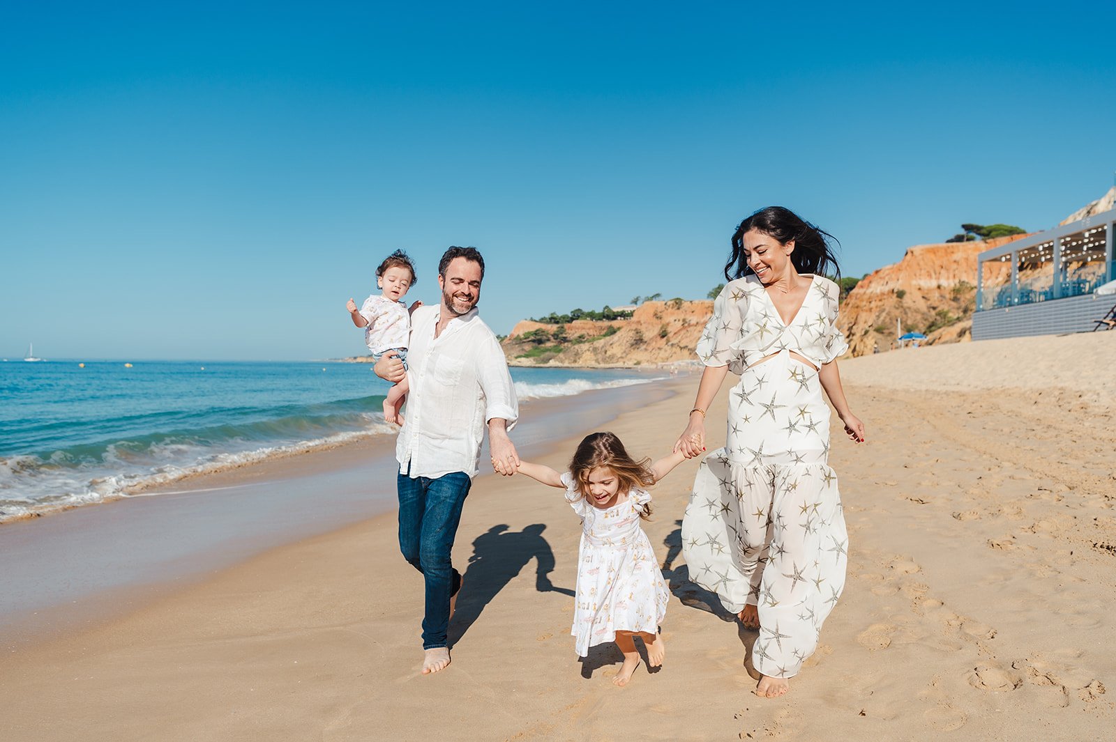 Morning photoshoot at Falesia Beach near Pine Cliffs resort in Albufeira, Portugal