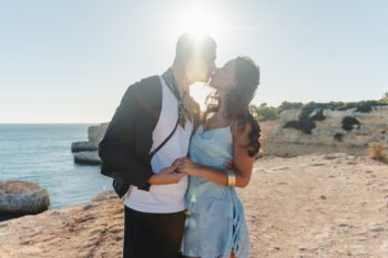 Vila Alba surprise proposal, Clifftop Surprise proposal photographer in Algarve. Couple kissing at sunset on clifftop overlooking the ocean, just engaged Vila Alba surprise proposal, Clifftop Surprise proposal photographer in Algarve. Couple kissing at sunset on clifftop overlooking the ocean, just engaged